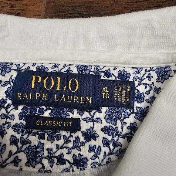 Polo Ralph Lauren Mens XL White Blue Floral Print Blue Pony Classic Fit Shirt‎ - Picture 7 of 9